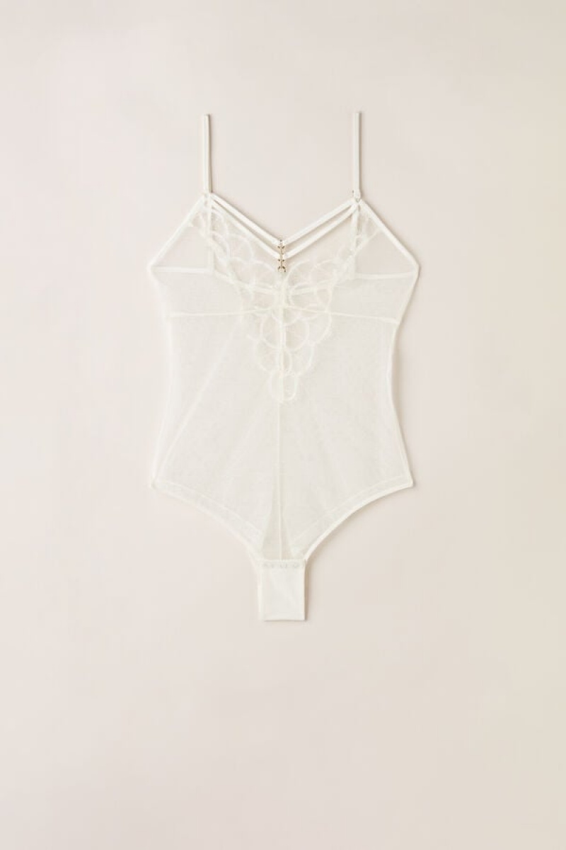 White Intimissimi Pure Charme Tulle Bodysuit | ZCANQ98561