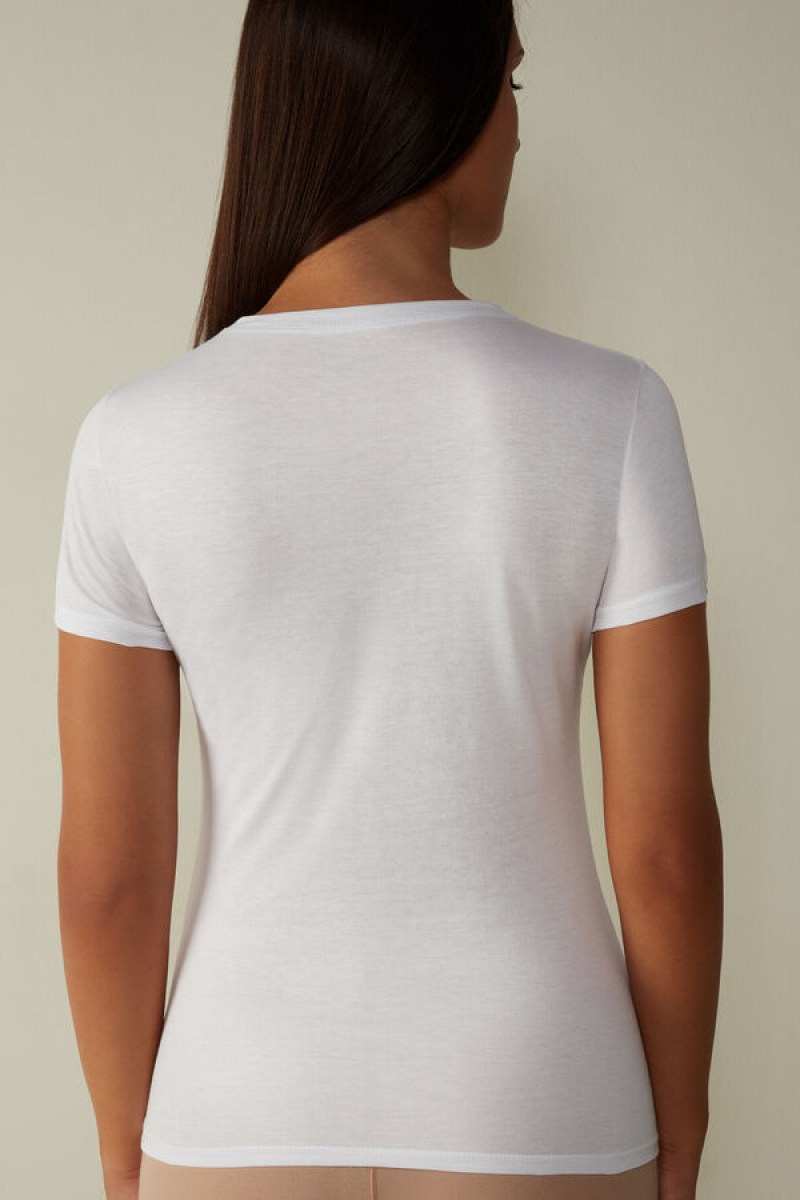 White Intimissimi Short-Sleeve T-shirt in Ultrafresh Supima® Cotton | CAIIZ21983