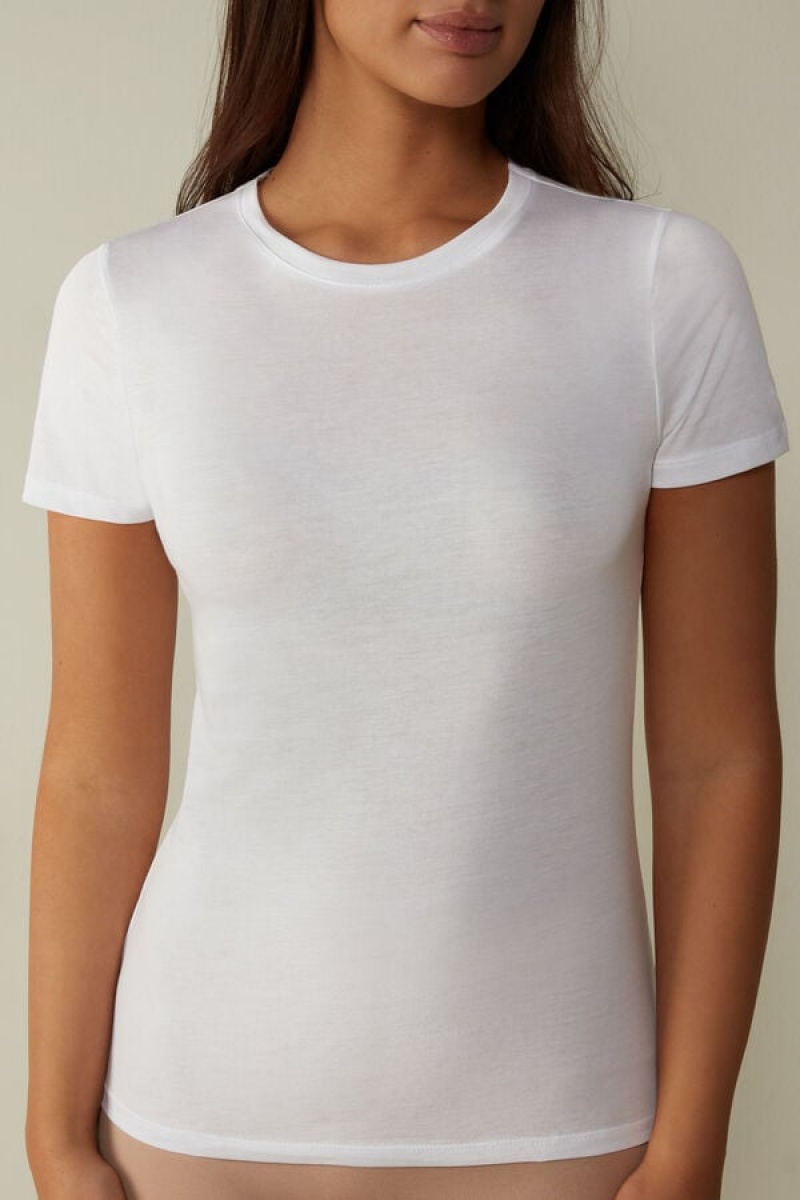 White Intimissimi Short-Sleeve T-shirt in Ultrafresh Supima® Cotton | CAIIZ21983