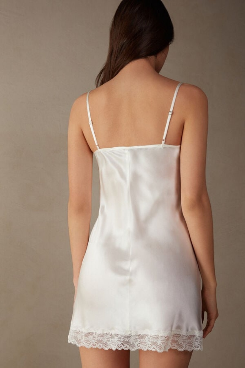 White Intimissimi Silk Slip with Lace Insert Detail | QCAWA93297