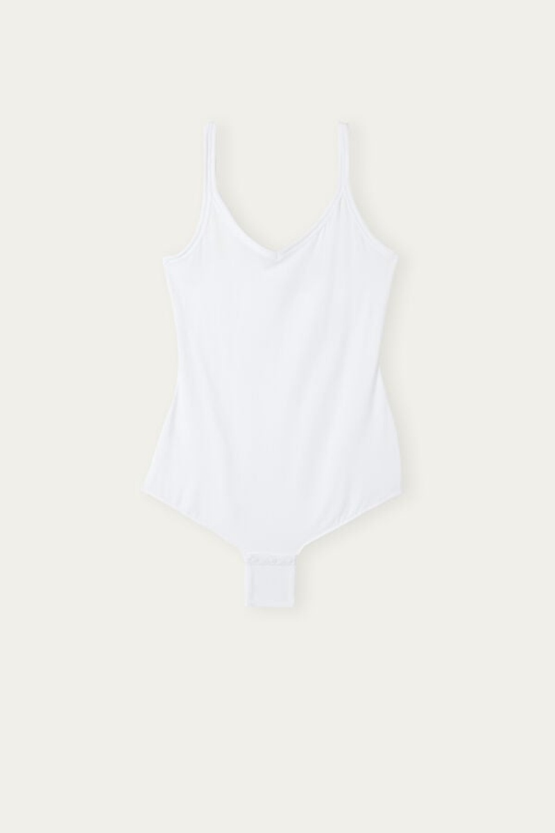 White Intimissimi Tank Style Bodysuit in Supima® Ultralight Cotton | BCASO52209