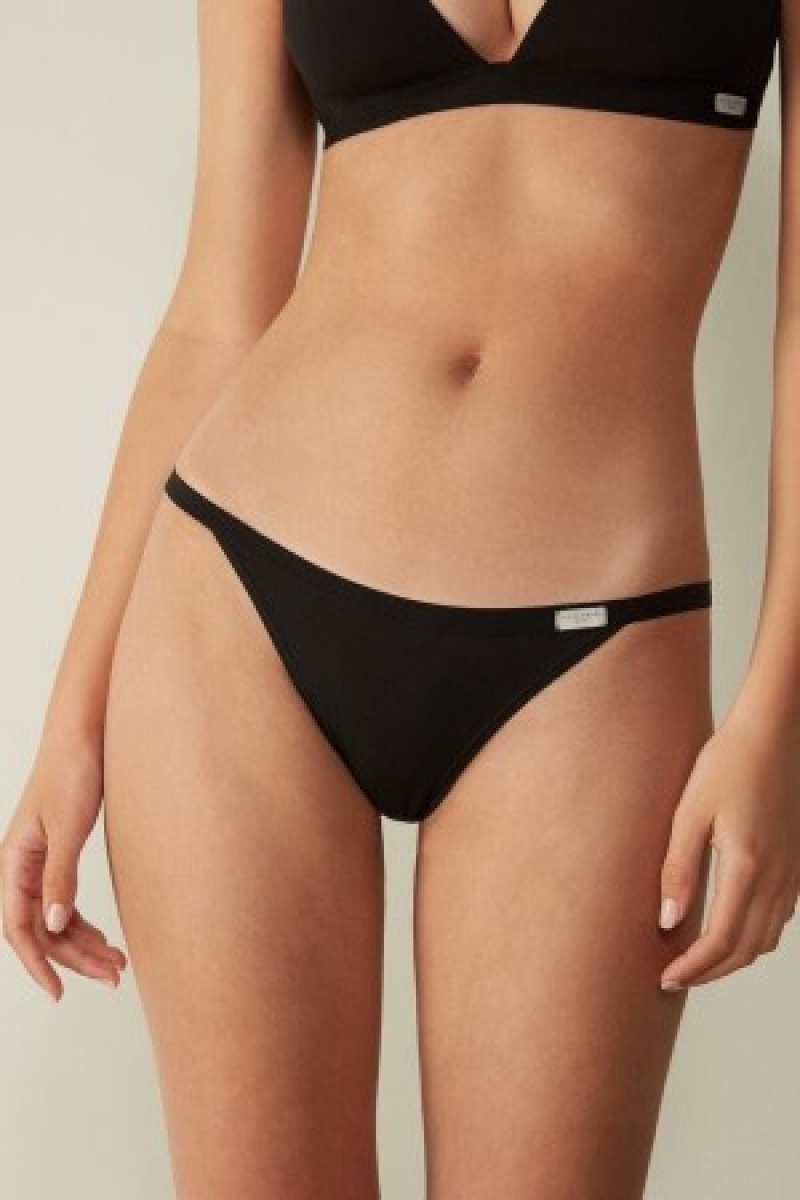 Black Intimissimi Cotton String Panties | CADYB50720