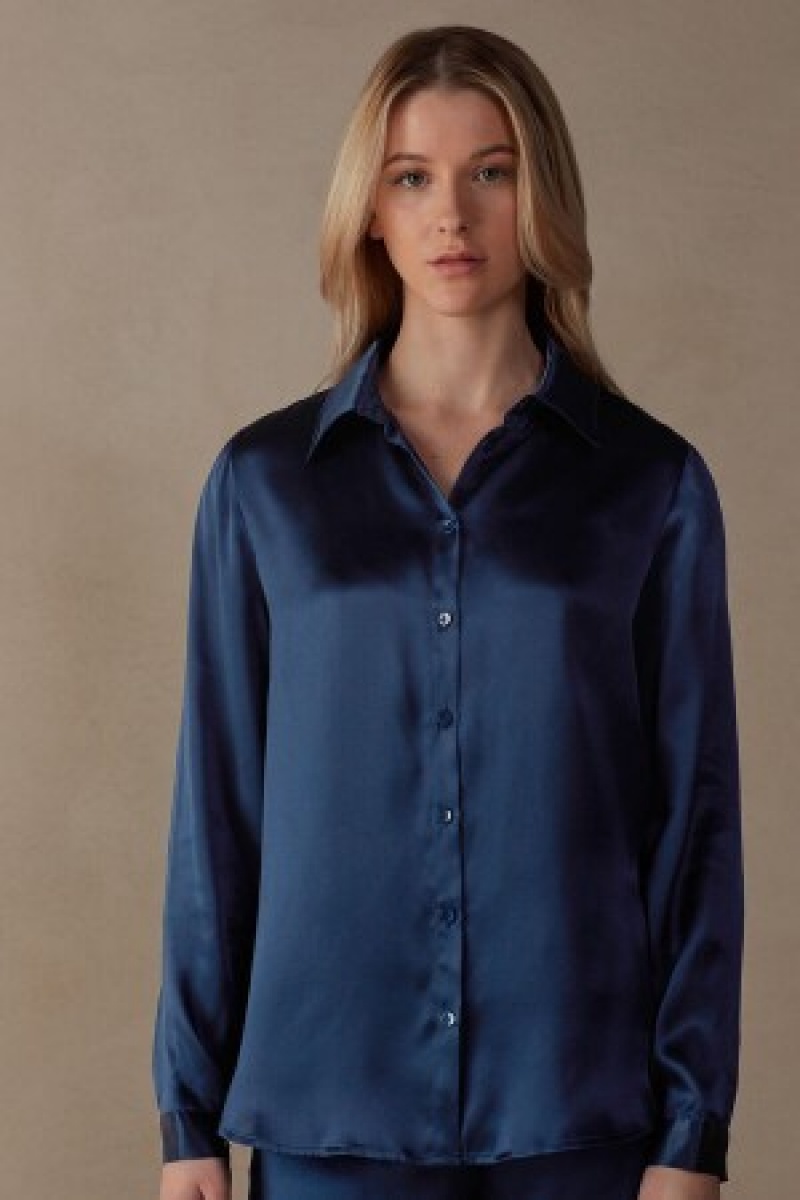 Blue Intimissimi Long Sleeve Silk Shirt | LCASX25102