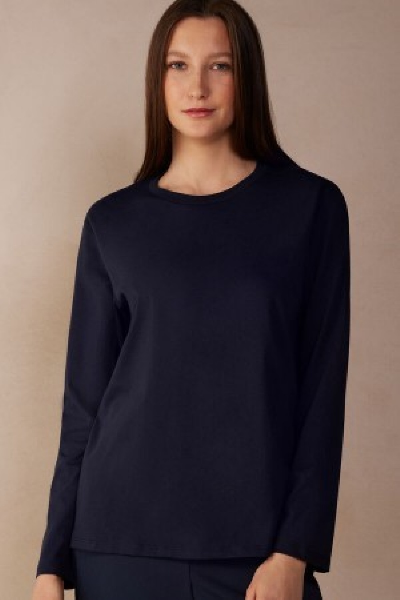 Blue Intimissimi Oversized Long Sleeve Top in Supima® Cotton | LCASX12495