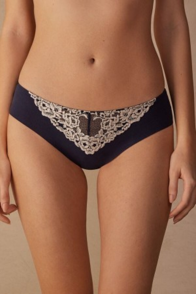 Blue Intimissimi Pretty Flowers Seamless Cotton Panties | ZCAMJ62357