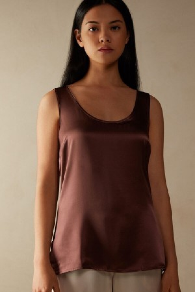 Brown Intimissimi Silk and Modal Tank Top | CAICD23461