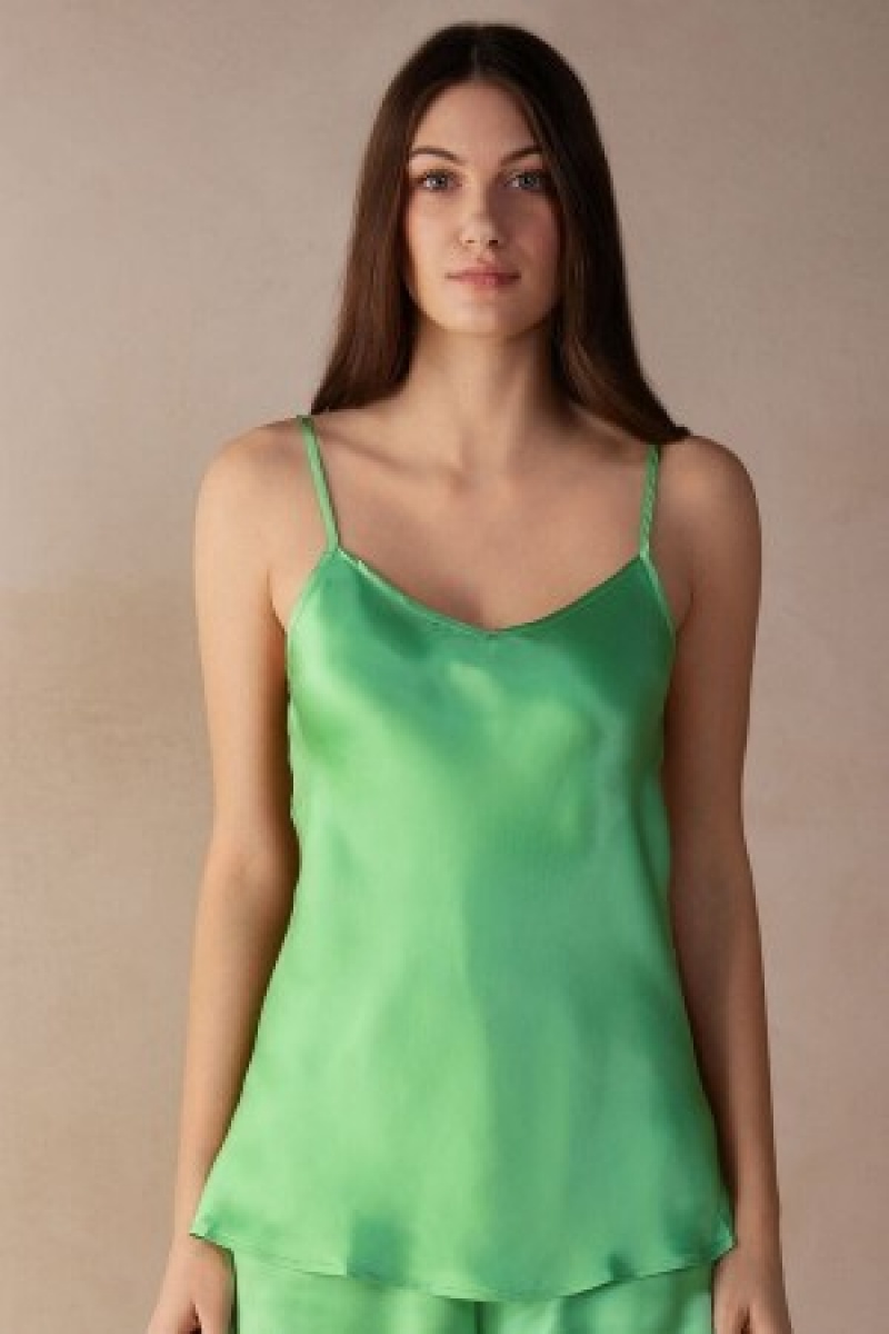 Green Intimissimi Silk Satin Top with V-neckline | ACADF36967