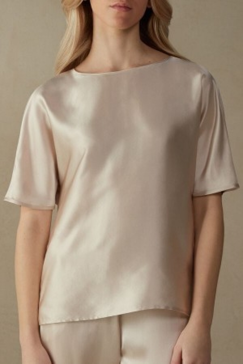 Natural Intimissimi Short Sleeve Silk and Modal Top | GCAEC24574