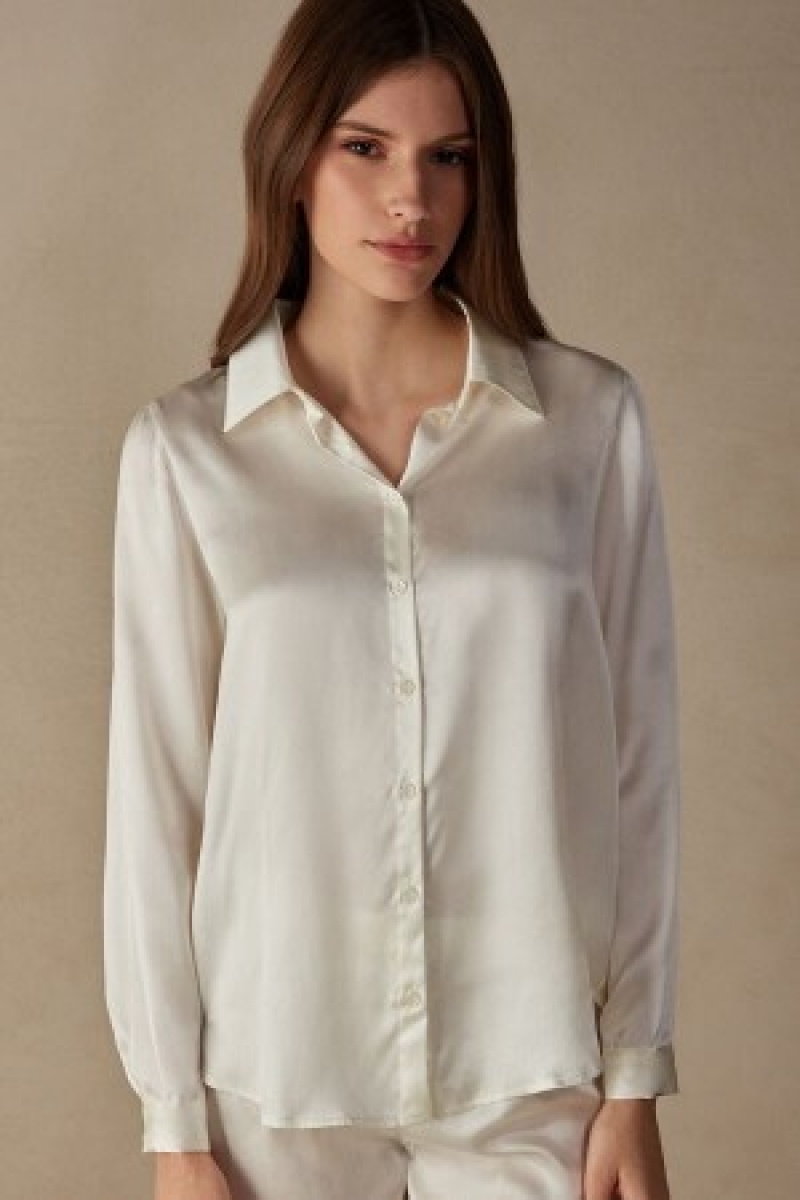 White Intimissimi Long Sleeve Silk Shirt | CAJZR93467