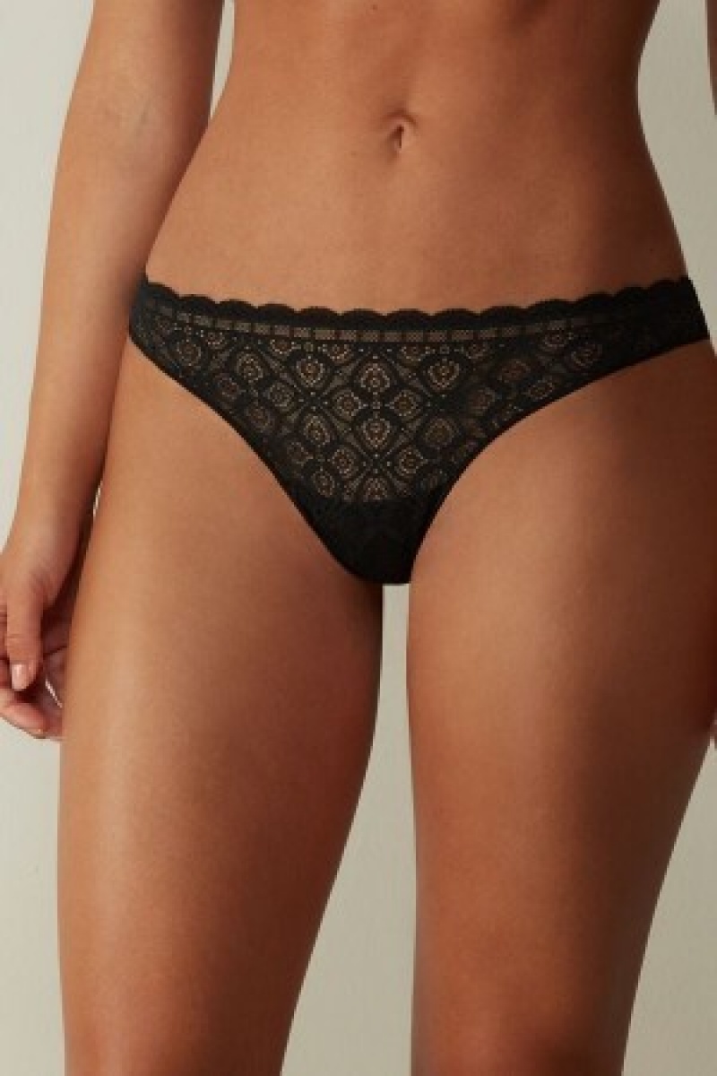 Black Intimissimi Lace and Microfiber Brazilian | CAICD16540