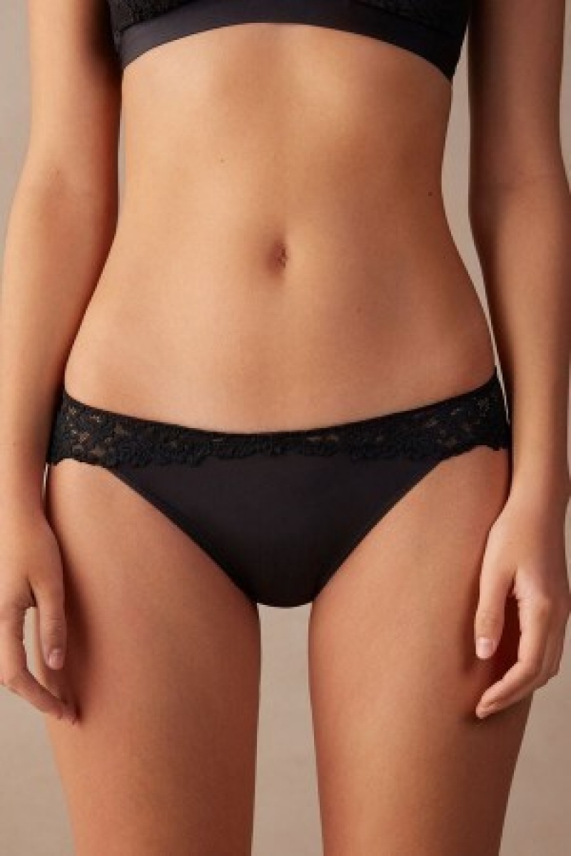 Black Intimissimi Pretty Flowers Panties | UCATG75829