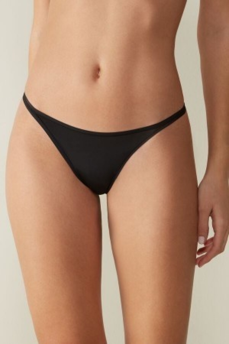 Black Intimissimi Thong with Ultralight Microfiber Straps | UCATG10861