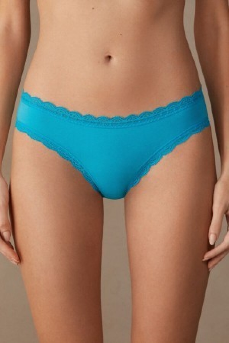 Blue Intimissimi Cotton and Lace Panties | CAJKU55167