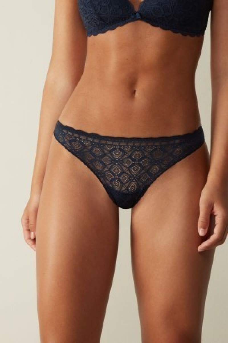 Blue Intimissimi Lace and Microfiber Brazilian | CAJZR59753