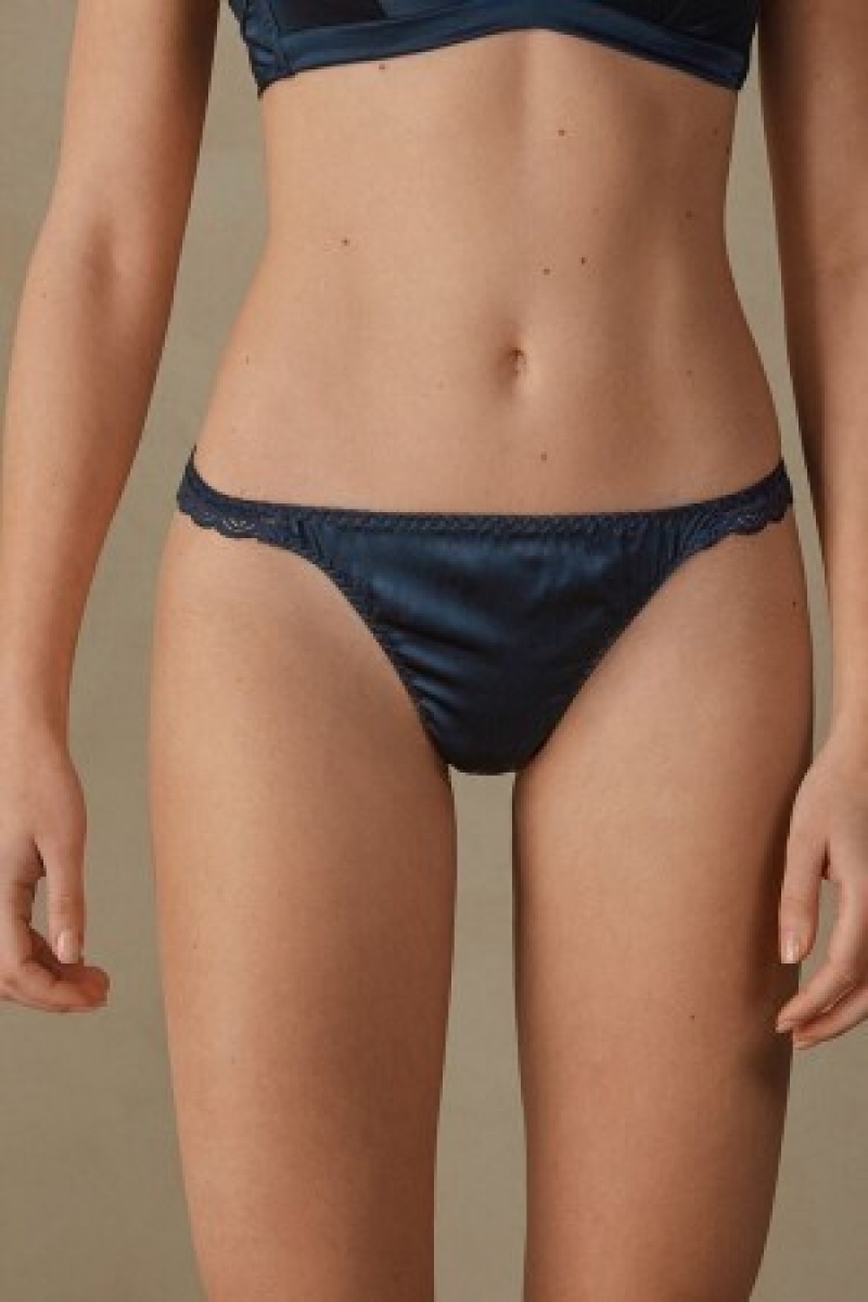 Blue Intimissimi Silk and Lace G-String | PCAQX70645