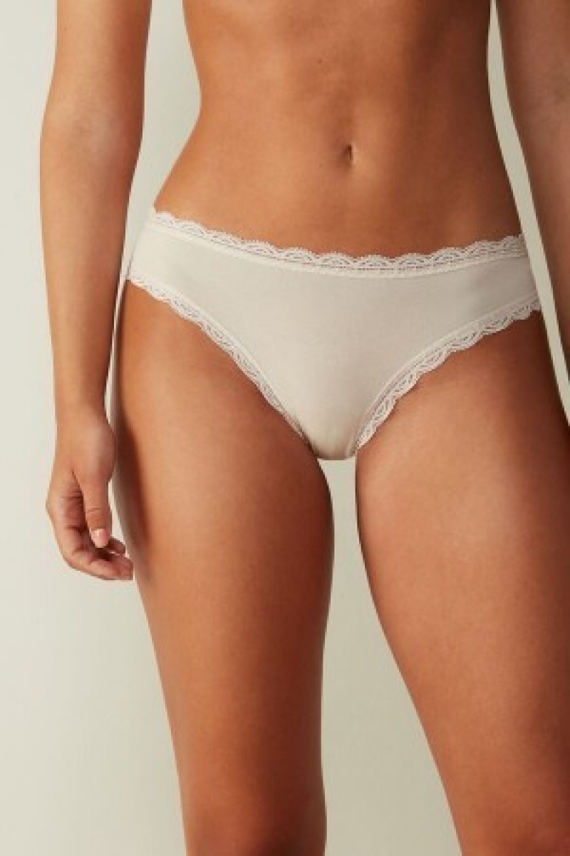 Natural Intimissimi Cotton and Lace Panties | PCAQX65667