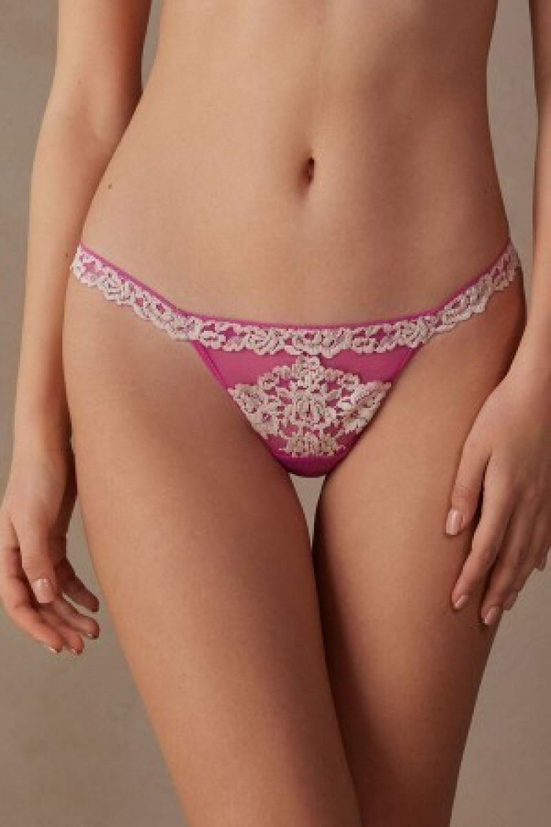 Pink Intimissimi Pretty Flowers String Thong | CAICD49758