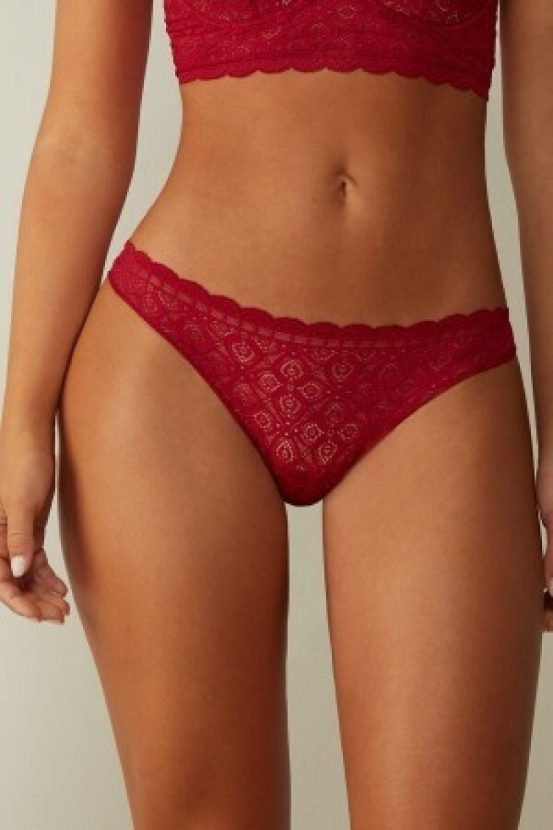 Red Intimissimi Lace and Microfiber Brazilian | CAICD73259