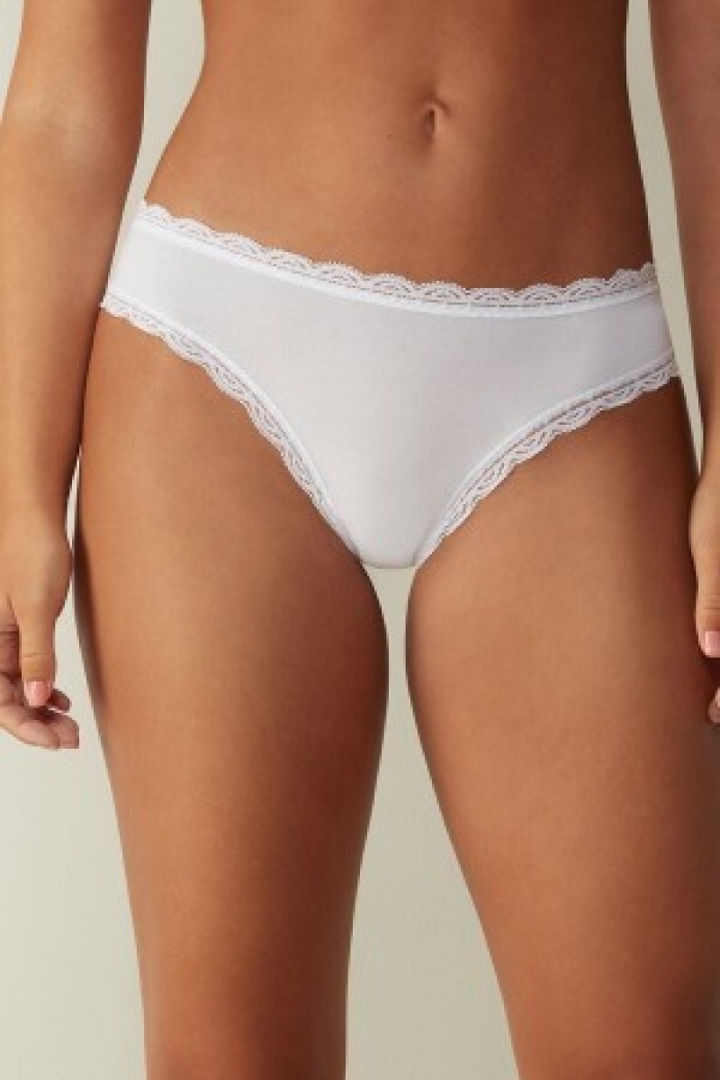 White Intimissimi Cotton and Lace Panties | ZCANQ20384