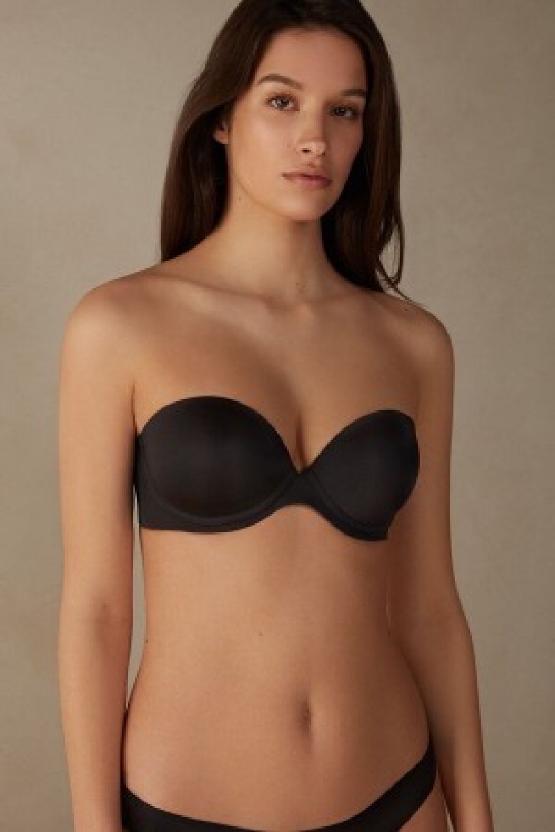 Black Intimissimi Anna Bandeau Bra in Ultralight Microfiber | MCAHR37256