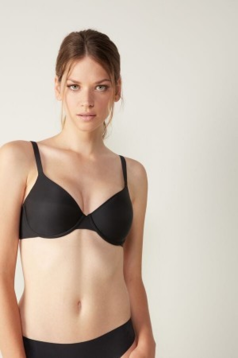 Black Intimissimi Francesca Ultralight Microfiber Balconette Bra | DCAVO94902