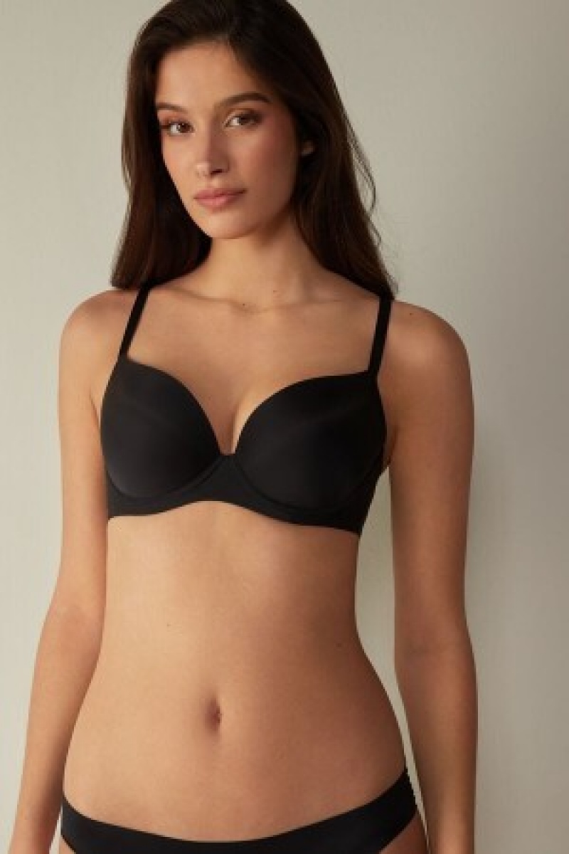 Black Intimissimi Irina Microfiber Balconette Bra | CAXBR68190