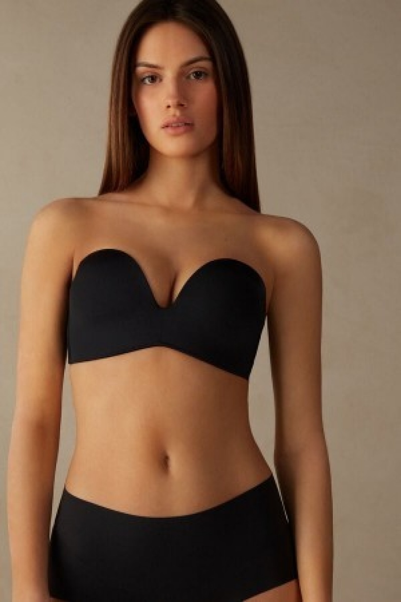 Black Intimissimi Laura Microfiber Bandeau Bra | CAQAV71716