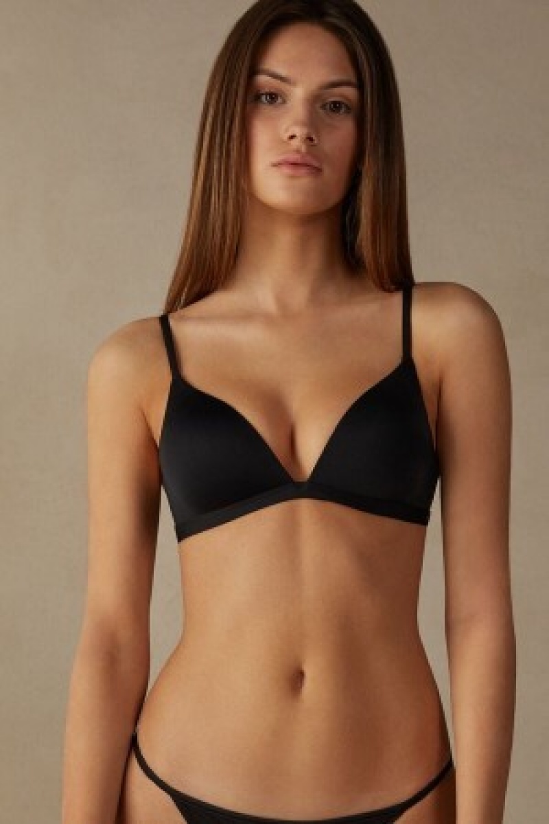 Black Intimissimi Tiziana Microfiber Triangle Bra | CAQCS16954