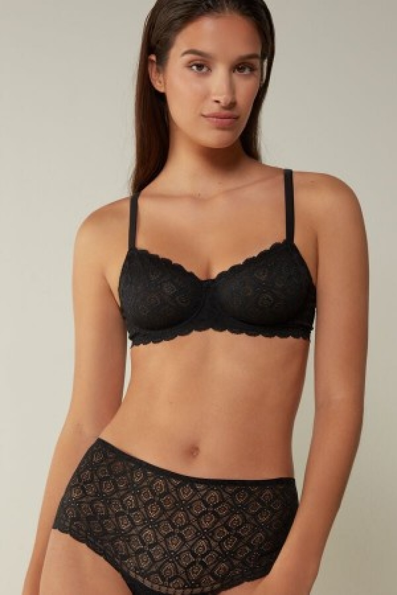 Black Intimissimi Daniela Balconette Bra in Lace | CAEAH38629