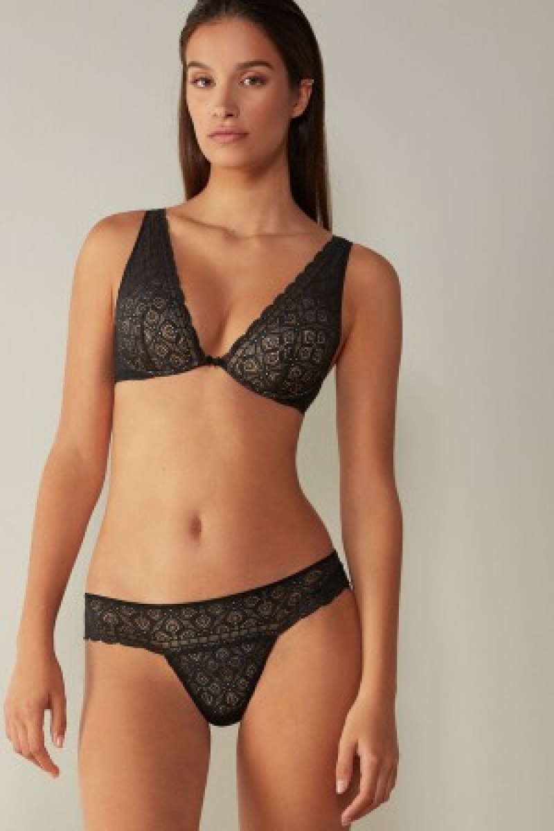 Black Intimissimi Elena Balconette Bra in Lace | YCAVQ39345