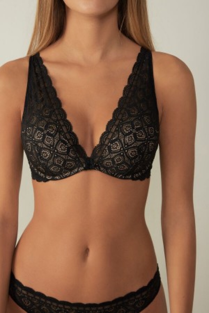 Black Intimissimi Giorgia Balconette Bra in Lace | CACIF29097