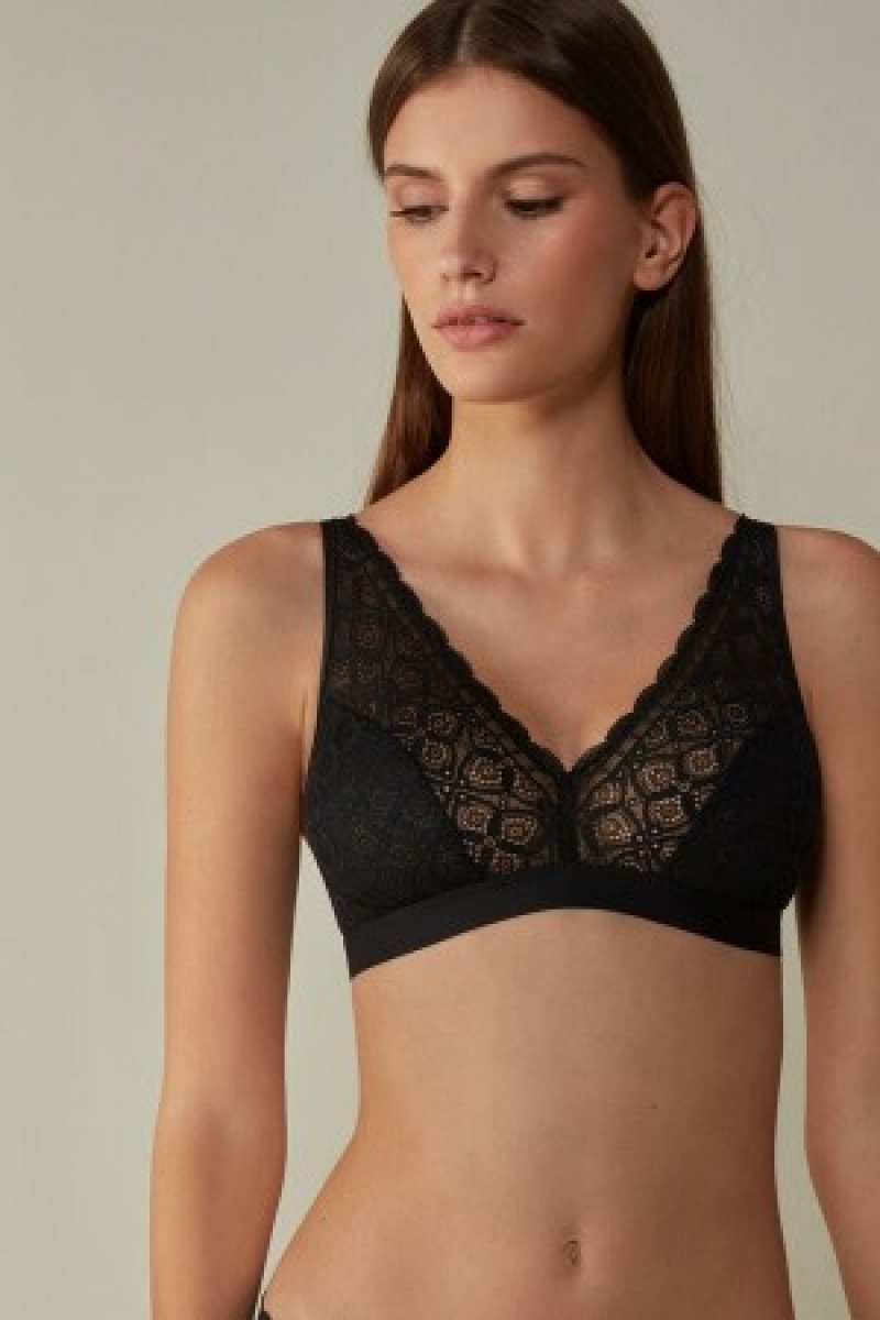 Black Intimissimi Lara Triangle Bra in Lace | PCAQX71644