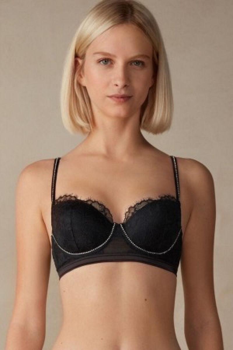 Black Intimissimi Shine High Like Stars Sofia Balconette Bra | QCAWA26177