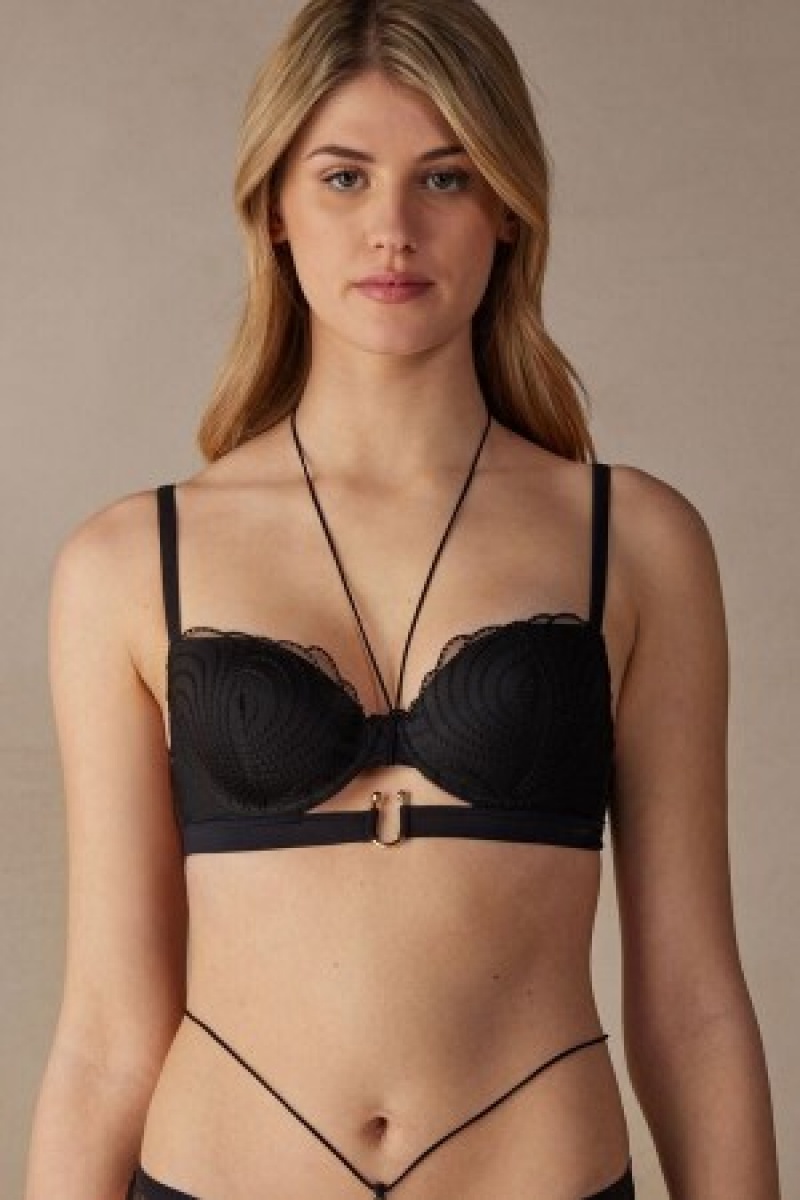 Black Intimissimi Steal the Show Sofia Balconette Bra | YCAVQ61202