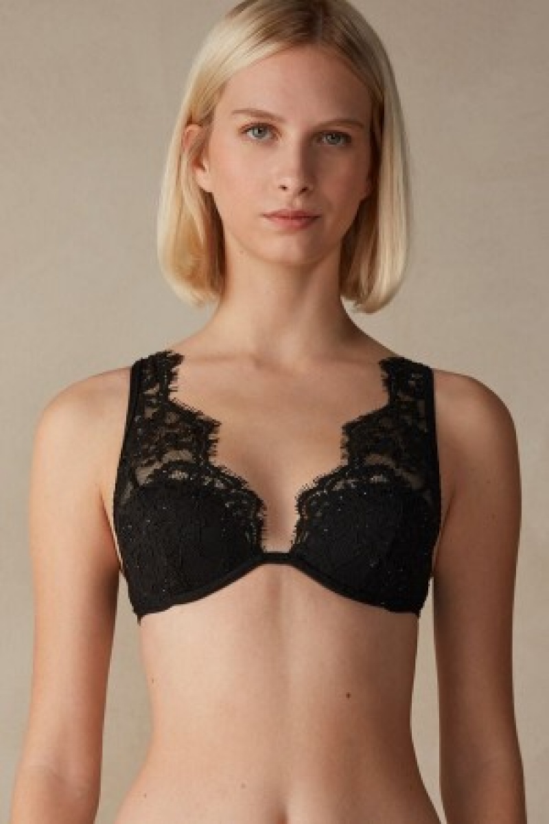 Black Intimissimi Time to Shine Elena Balconette Bra | CAZDE85033