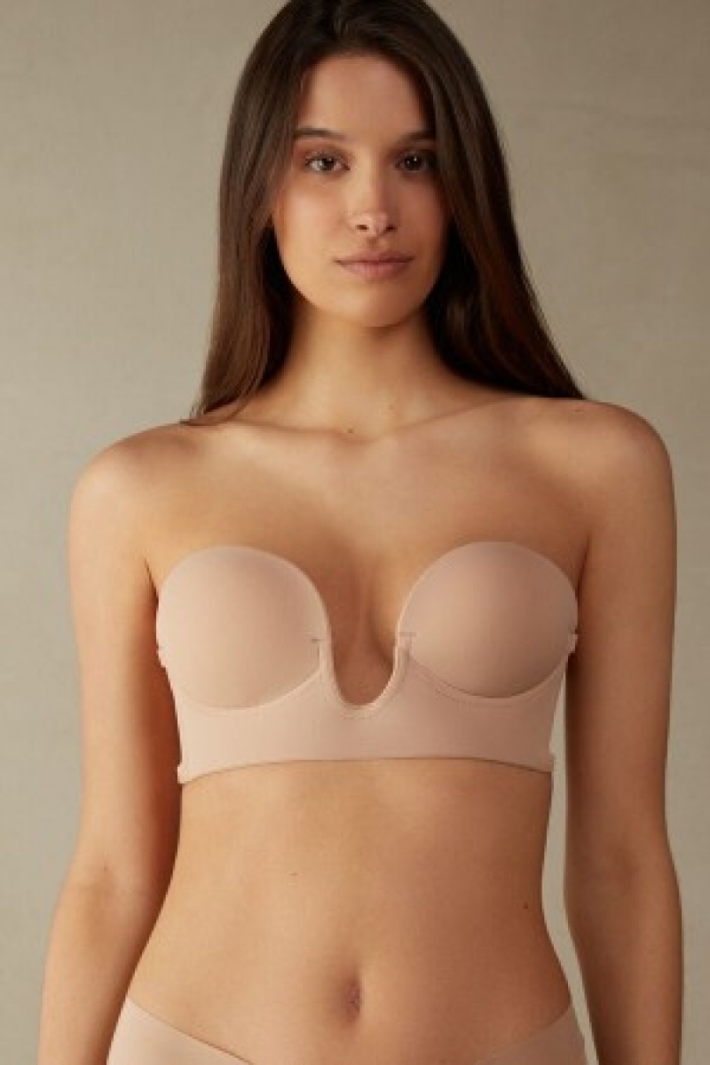 Natural Intimissimi Stick-On Bandeau Plunge Bra with Graduated Cups | ZCAMJ32899