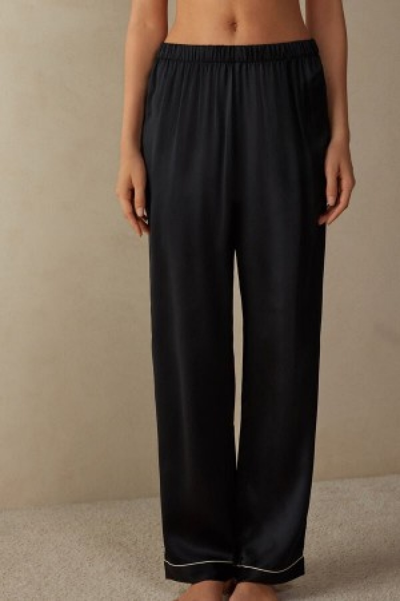 Black Intimissimi Silk Satin Pajama Pants | ACADF13190