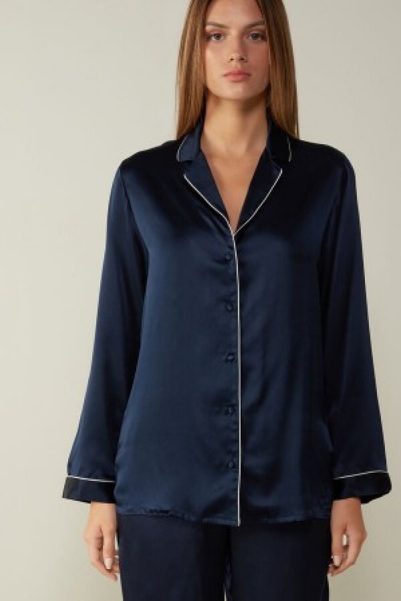 Blue Intimissimi Mannish-Cut Jacket in Silk Satin | XCABH82816