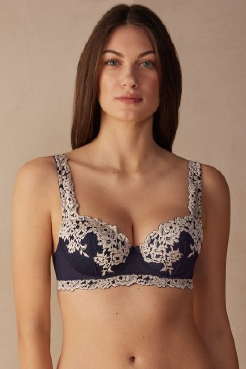 Blue Intimissimi Pretty Flowers Sofia Balconette Bra | QCAWA50319