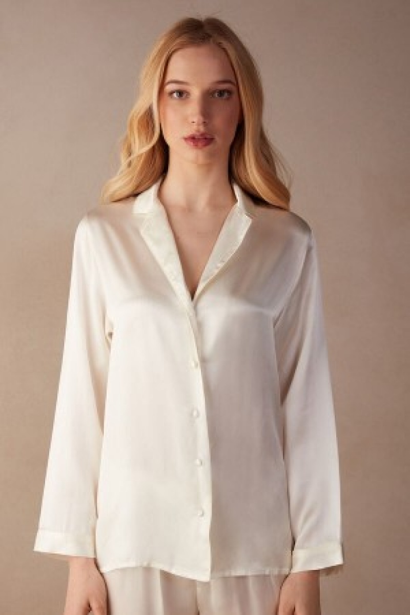 White Intimissimi Mannish-Cut Jacket in Silk Satin | LCATR50380