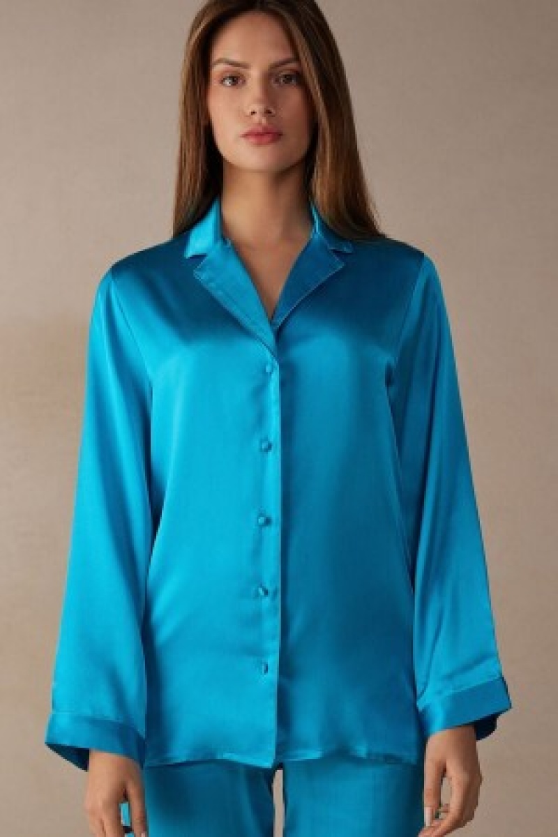 Blue Intimissimi Mannish-Cut Jacket in Silk Satin | PCAQX32701