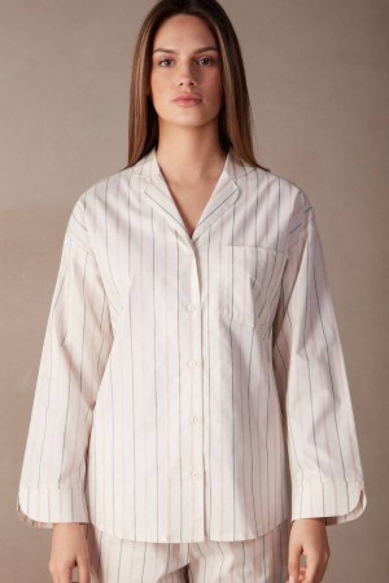 White Intimissimi Soft Spring Long Sleeve Button-Up Shirt | CAZPD26290