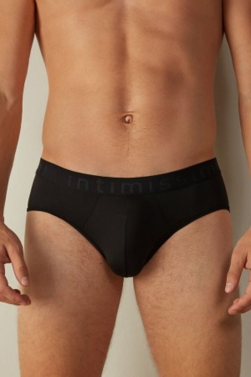 Black Intimissimi Microfiber Briefs with Logo Detail | CACIF97982