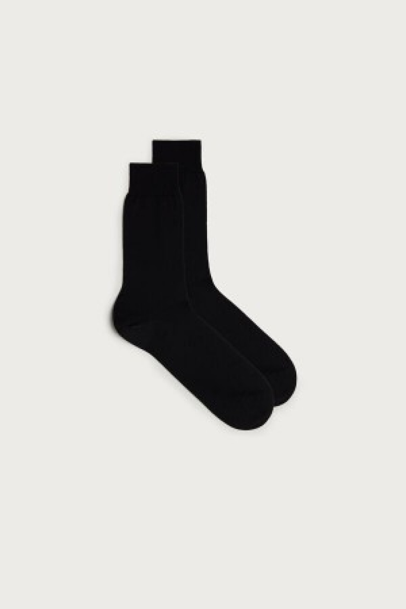 Black Intimissimi Short Sateen Egyptian Cotton Socks | PCAQX97370