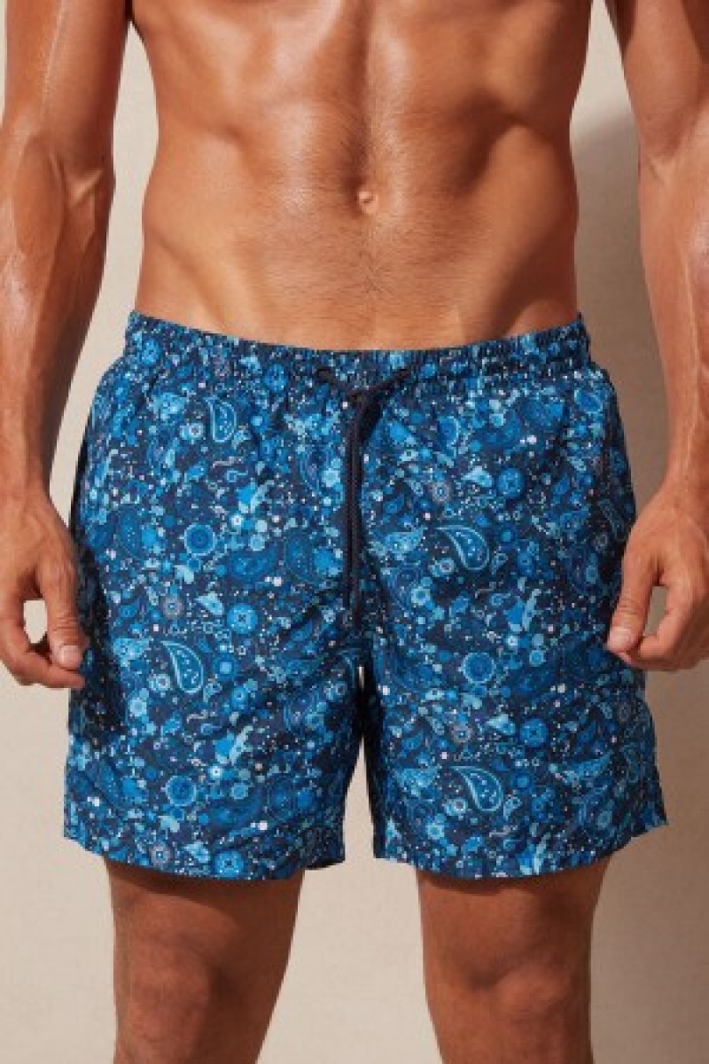 Blue Intimissimi Blue Paisley Print Swim Trunks | QCAWA17038