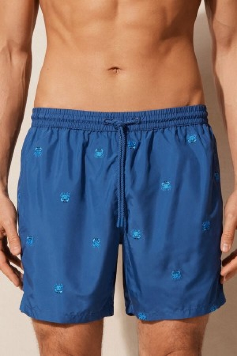 Blue Intimissimi Embroidered Crab Swim Trunks | ACADF80759