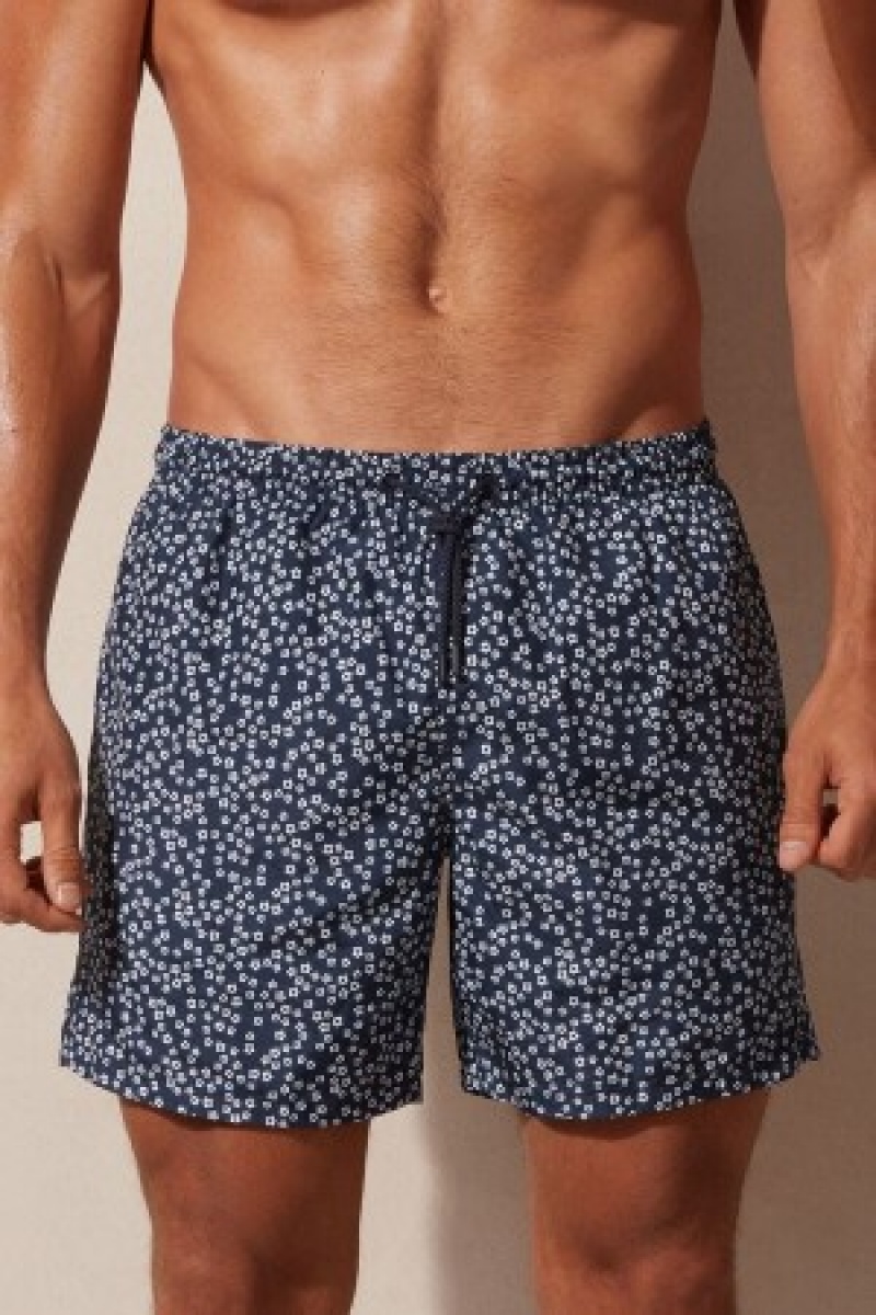 Blue Intimissimi Micro Flower Print Swim Trunks | TCAPQ63819