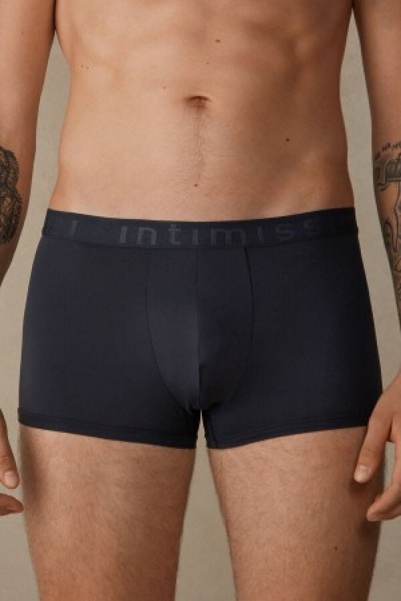 Blue Intimissimi Microfiber Logo Boxer Shorts | UCATG64782