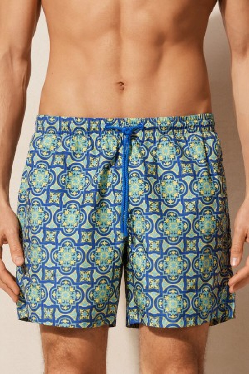 Blue Intimissimi Yellow Majolica Print Swim Trunks | SCAVO15422