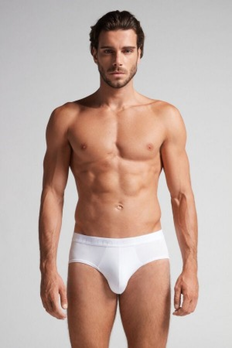 White Intimissimi Microfiber Briefs with Logo Detail | CAJVR94388